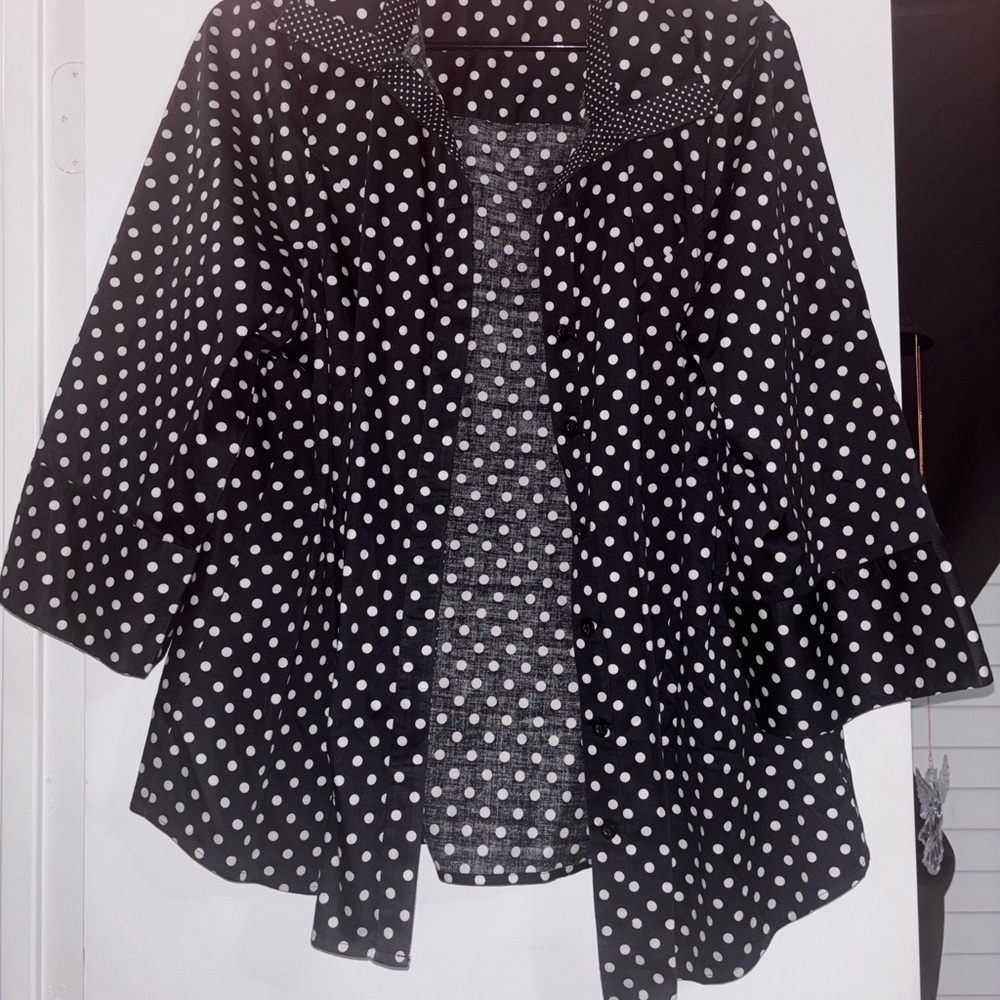 Lane Bryant Black Top with White Polka Dots